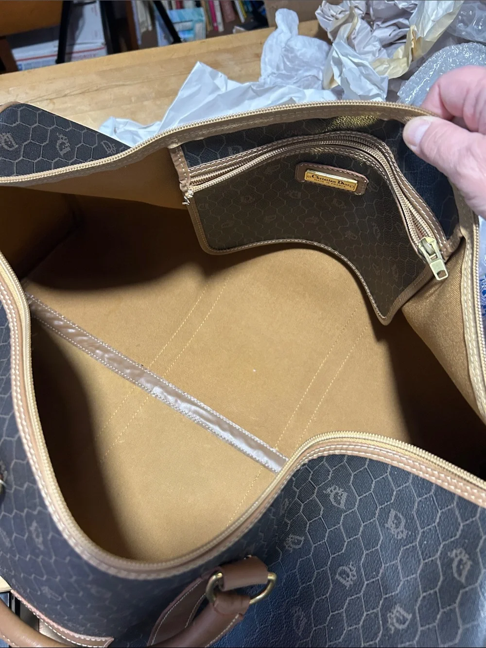 Vintage Christian Dior Black X Brown Monogram Trotter Honeycomb Boston Duffle - Picture 14 of 16